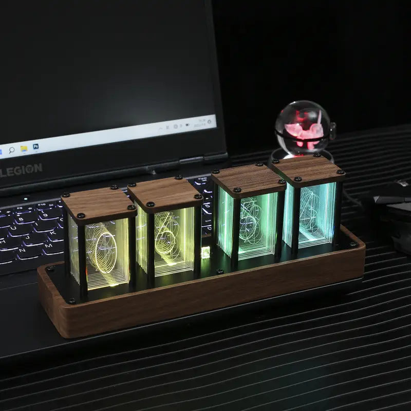 Retro buis digitale klok met Wi-Fi synchronisatie walnotenhouten LED-display