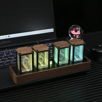 Retro buis digitale klok met Wi-Fi synchronisatie walnotenhouten LED-display