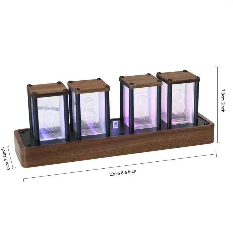 Retro buis digitale klok met Wi-Fi synchronisatie walnotenhouten LED-display