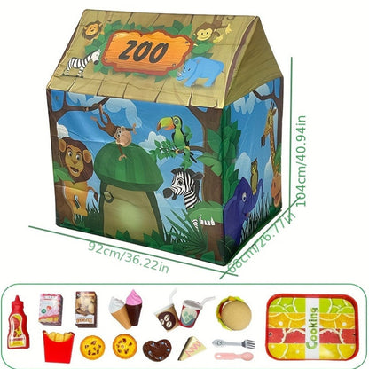 Safari jungle speeltent met dierenthema en burger-speelset