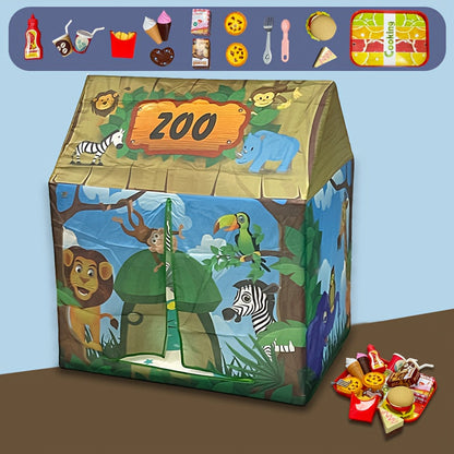 Safari jungle speeltent met dierenthema en burger-speelset