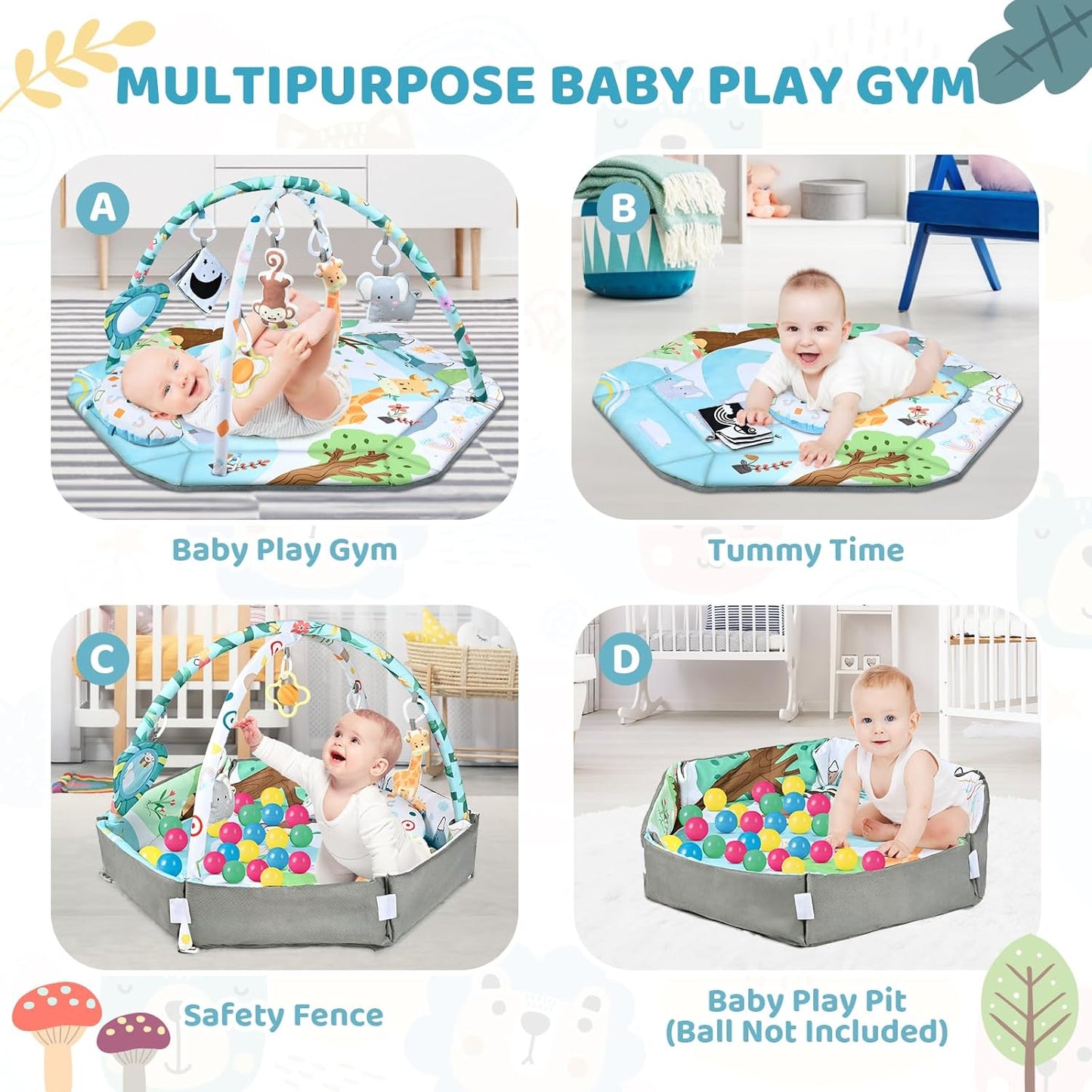 SensoryHaven 8-in-1 baby speelmat met speelgoed voor sensorische ontwikkeling en vroeg leren
