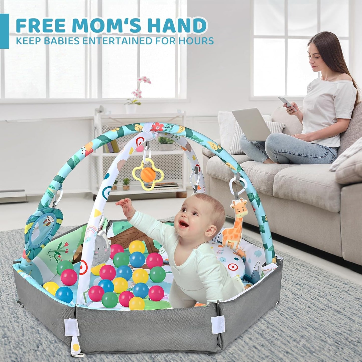 SensoryHaven 8-in-1 baby speelmat met speelgoed voor sensorische ontwikkeling en vroeg leren