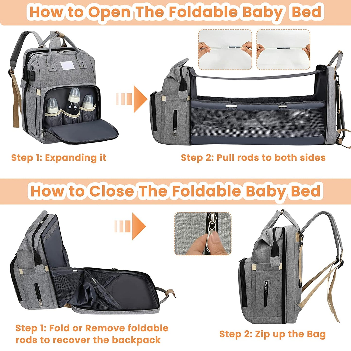 Smart Mummy luiertas met opvouwbaar babybed waterdichte reistas