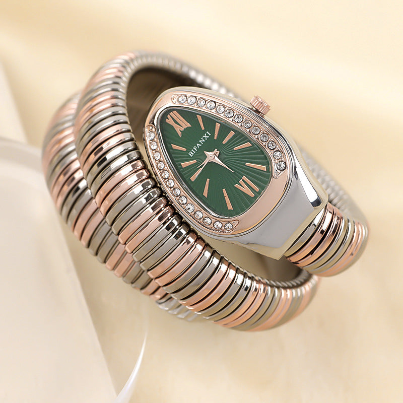 Slangstijl Quartz Horloge Roestvrijstalen Armband Ovaal Wijzerplaat