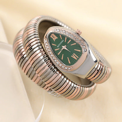 Slangstijl Quartz Horloge Roestvrijstalen Armband Ovaal Wijzerplaat
