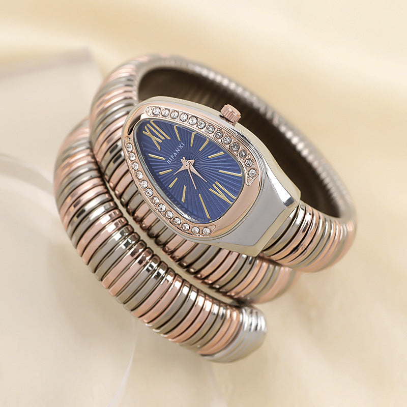 Slangstijl Quartz Horloge Roestvrijstalen Armband Ovaal Wijzerplaat