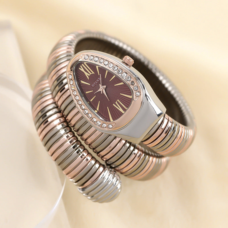 Slangstijl Quartz Horloge Roestvrijstalen Armband Ovaal Wijzerplaat