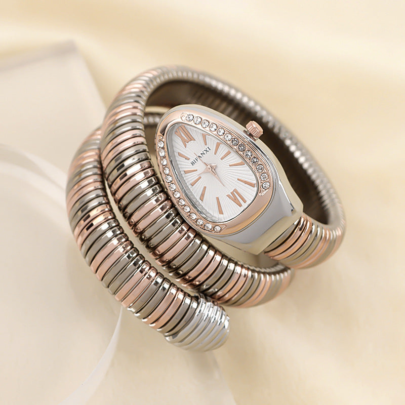 Slangstijl Quartz Horloge Roestvrijstalen Armband Ovaal Wijzerplaat
