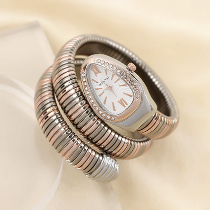 Slangstijl Quartz Horloge Roestvrijstalen Armband Ovaal Wijzerplaat