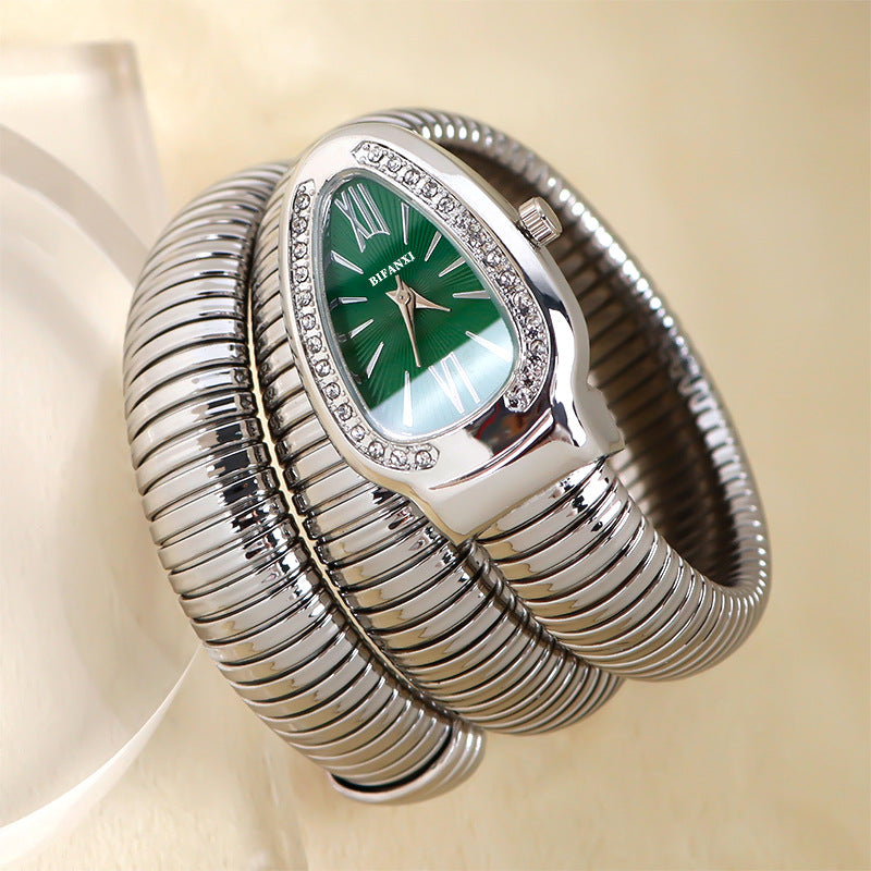 Slangstijl Quartz Horloge Roestvrijstalen Armband Ovaal Wijzerplaat