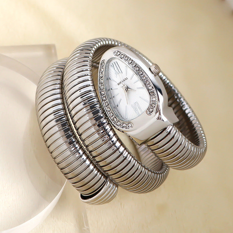 Slangstijl Quartz Horloge Roestvrijstalen Armband Ovaal Wijzerplaat