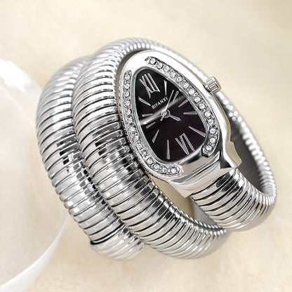 Slangstijl Quartz Horloge Roestvrijstalen Armband Ovaal Wijzerplaat
