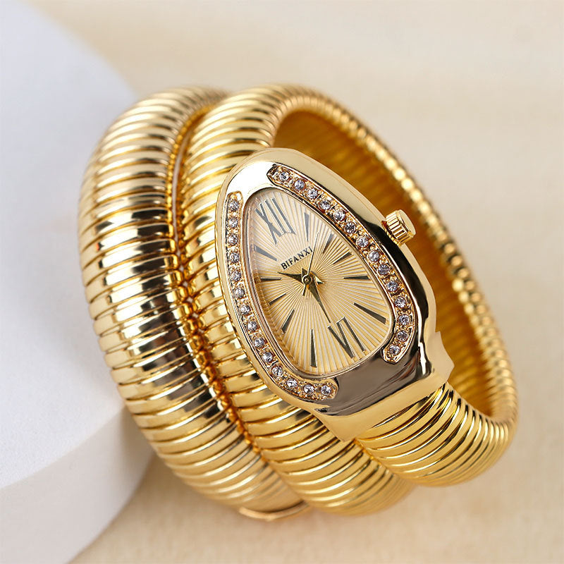 Slangstijl Quartz Horloge Roestvrijstalen Armband Ovaal Wijzerplaat