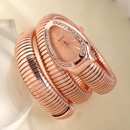 Slangstijl Quartz Horloge Roestvrijstalen Armband Ovaal Wijzerplaat