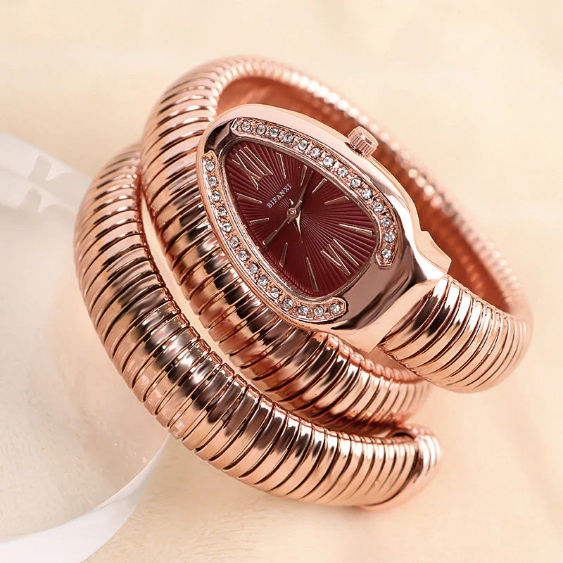 Slangstijl Quartz Horloge Roestvrijstalen Armband Ovaal Wijzerplaat