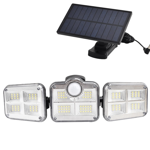 Zonne-LED-schijnwerper met bewegingssensor 3-koppige buitenlamp