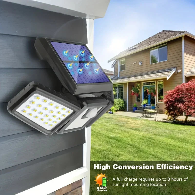 Zonne-LED-schijnwerper met bewegingssensor 3-koppige buitenlamp