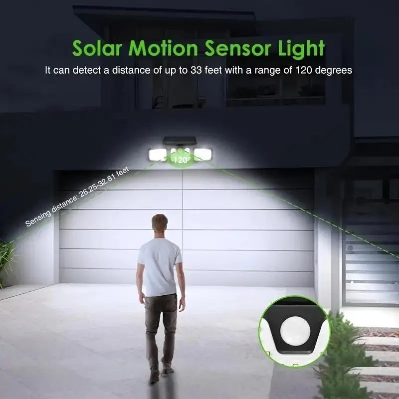 Zonne-LED-schijnwerper met bewegingssensor 3-koppige buitenlamp