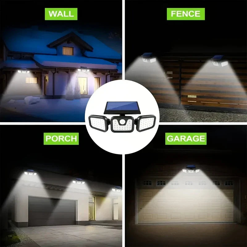 Zonne-LED-schijnwerper met bewegingssensor 3-koppige buitenlamp