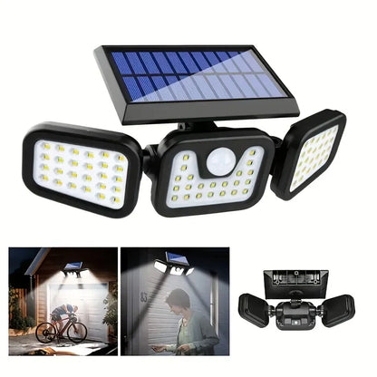 Zonne-LED-schijnwerper met bewegingssensor 3-koppige buitenlamp