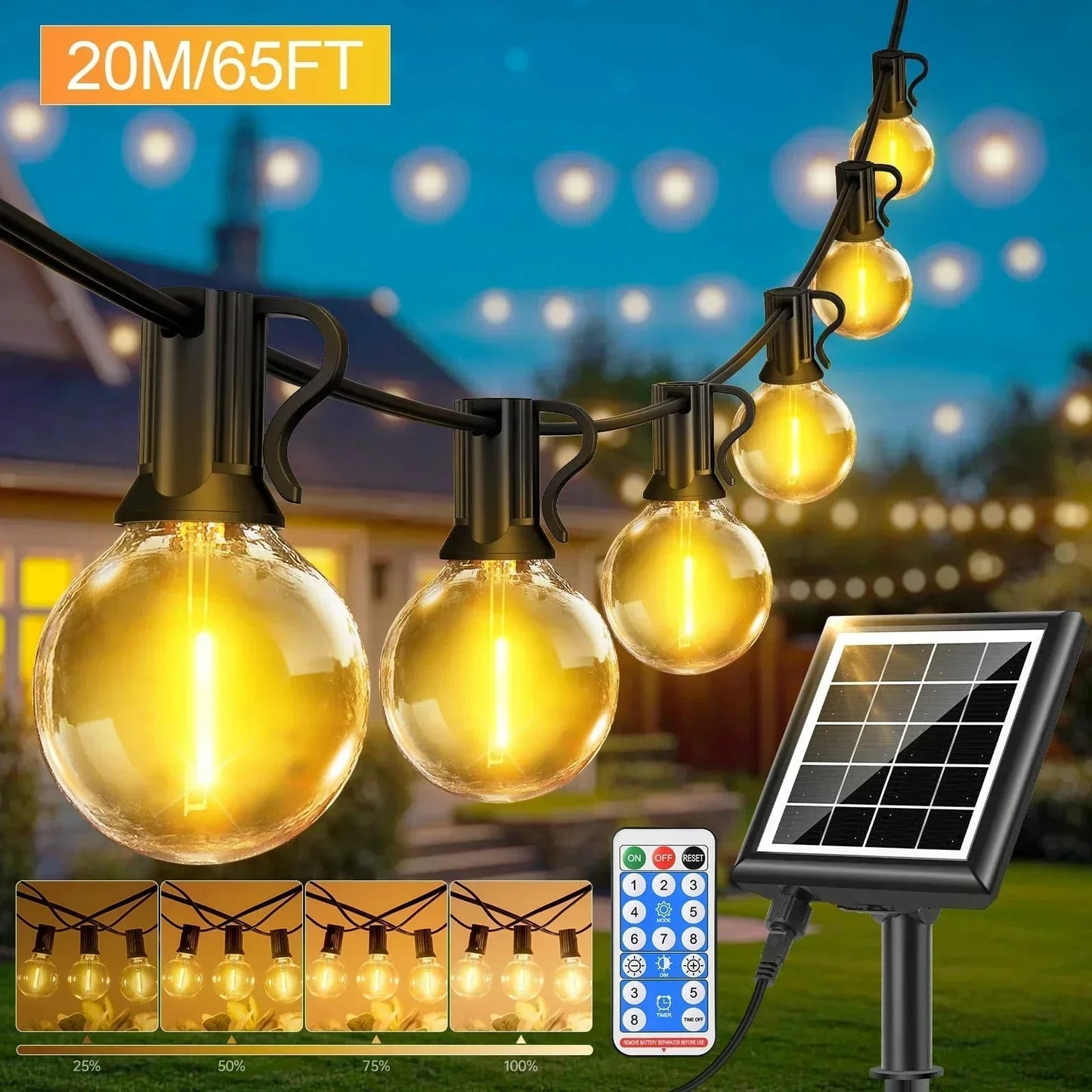 Zonne-energie Sfeerverlichting 20m Buiten LED Lichtjes met Afstandsbediening