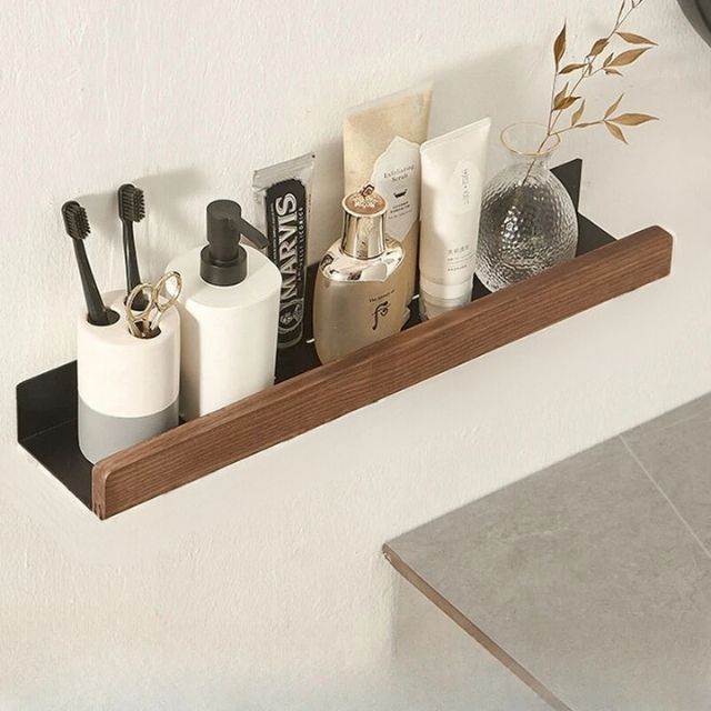 Massief houten badkamerplank zonder boren, wandgemonteerde organizer