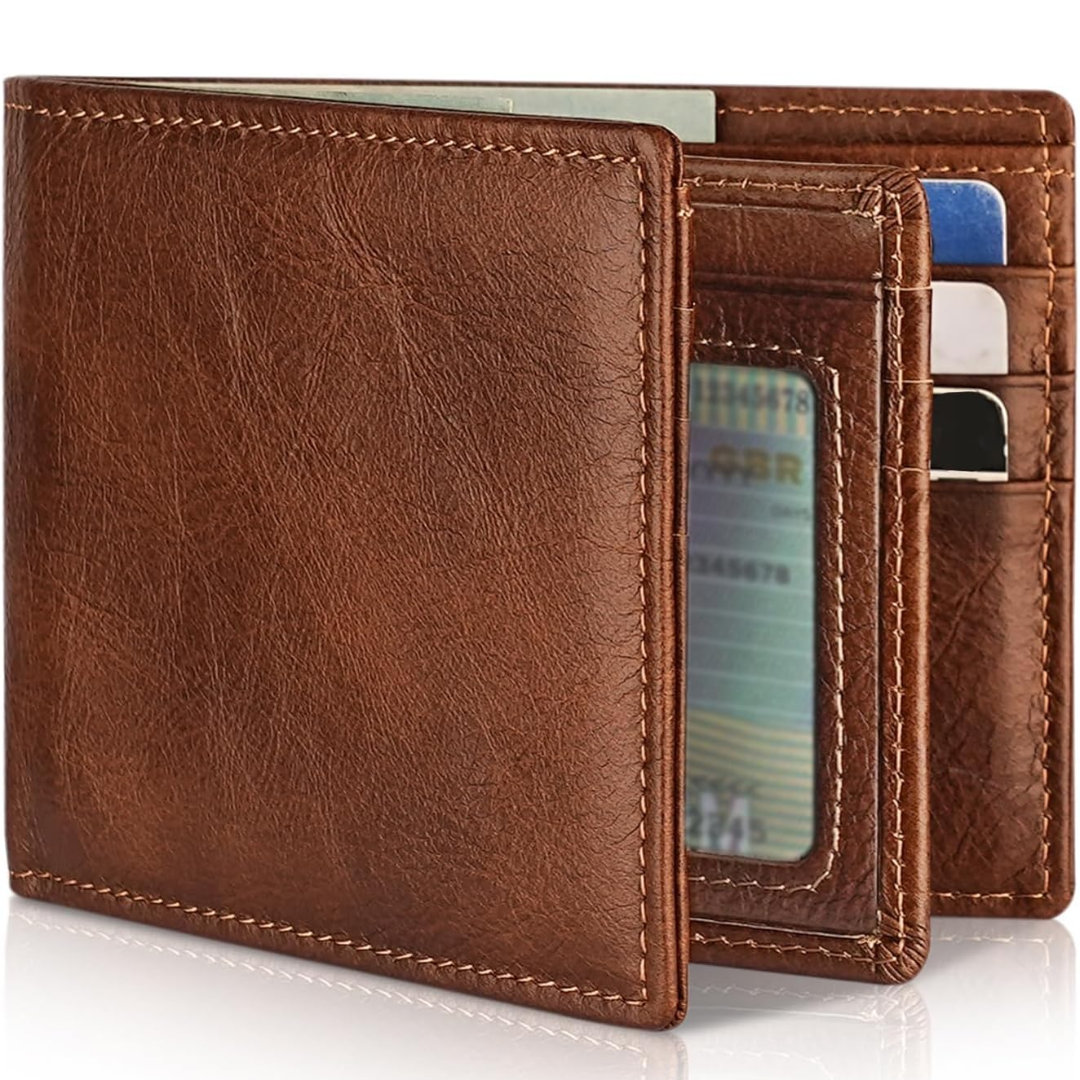 StitchCraft heren leren RFID bifold portemonnee slank ontwerp