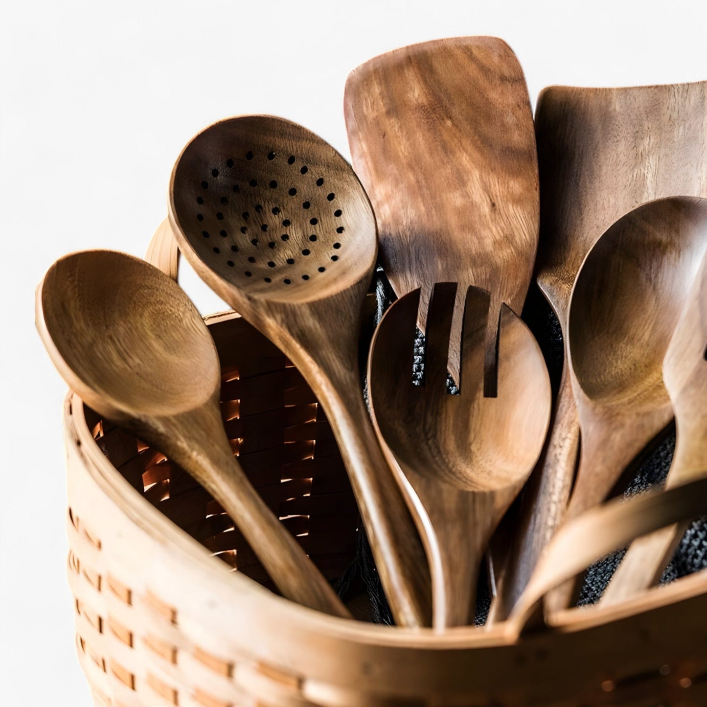 Teakhouten Keukengerei Set met Houder 9-delige Kookgereedschap