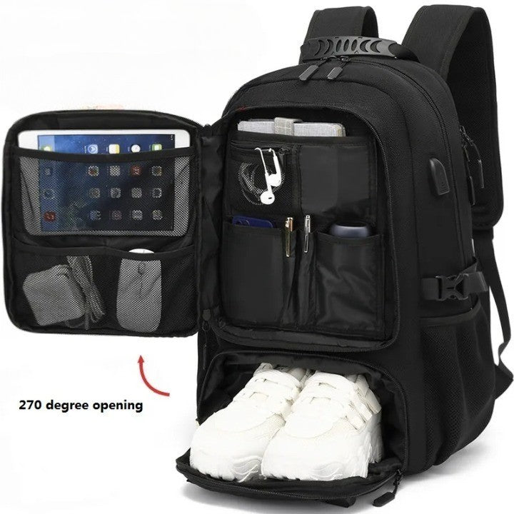 Tech Trek Pro 50L tot 80L rugzak met USB-oplaadpoort en laptopvak