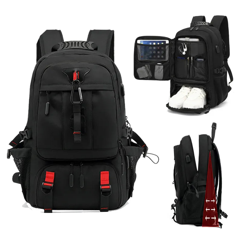 Tech Trek Pro 50L tot 80L rugzak met USB-oplaadpoort en laptopvak