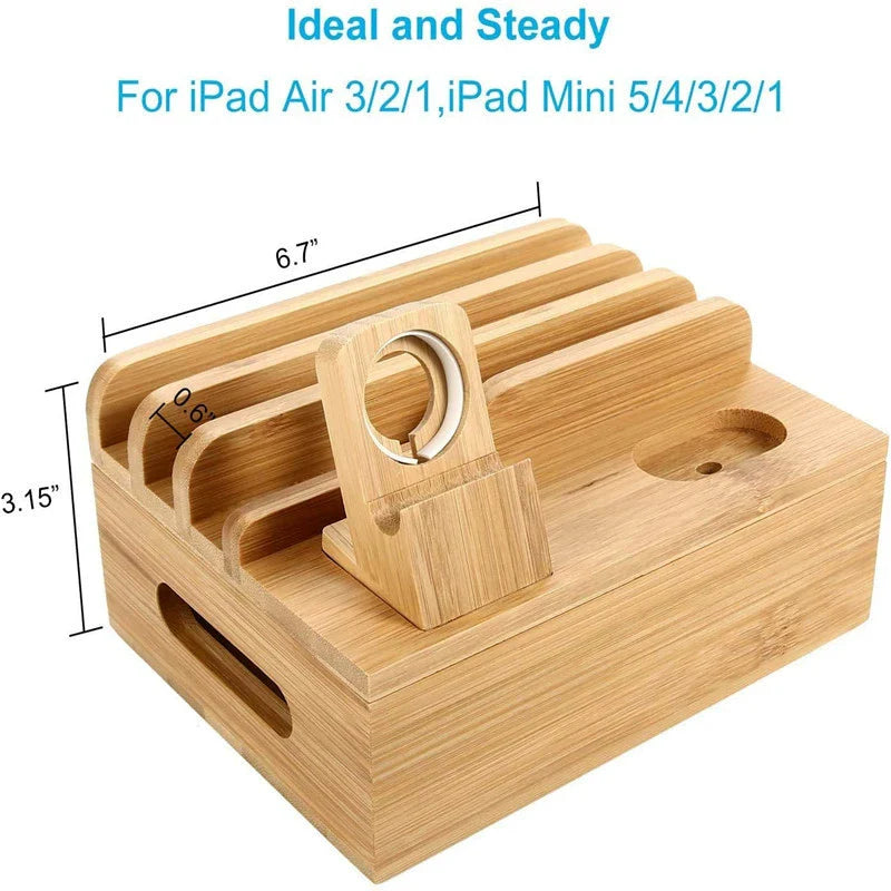 Tekavo bamboe oplaadstation 5-poorts USB organizer dock