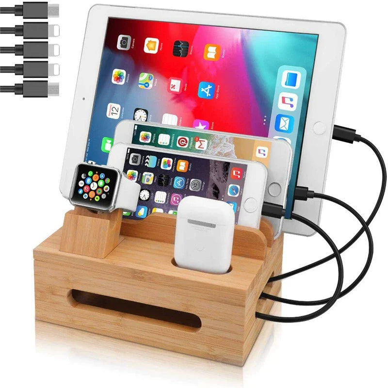 Tekavo bamboe oplaadstation 5-poorts USB organizer dock