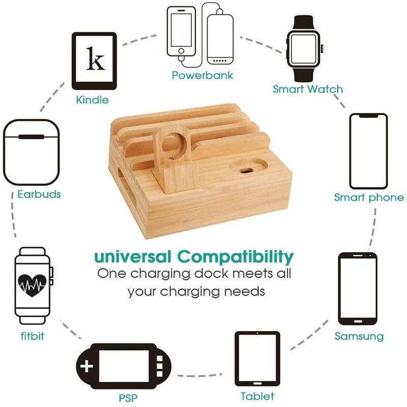 Tekavo bamboe oplaadstation 5-poorts USB organizer dock
