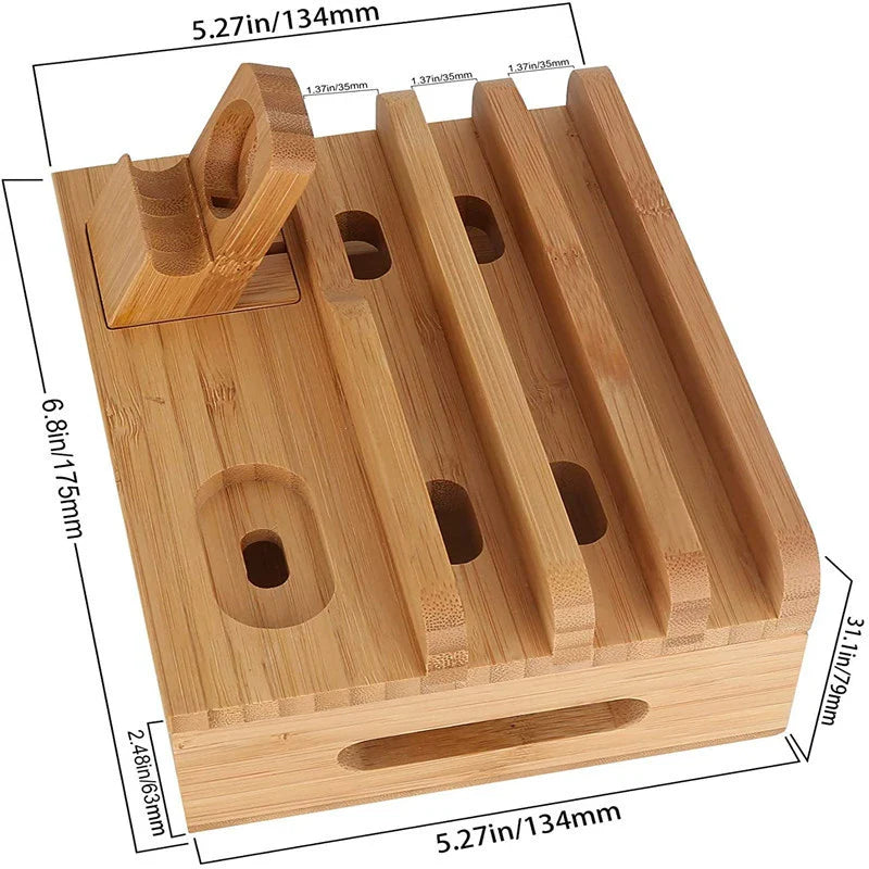 Tekavo bamboe oplaadstation 5-poorts USB organizer dock