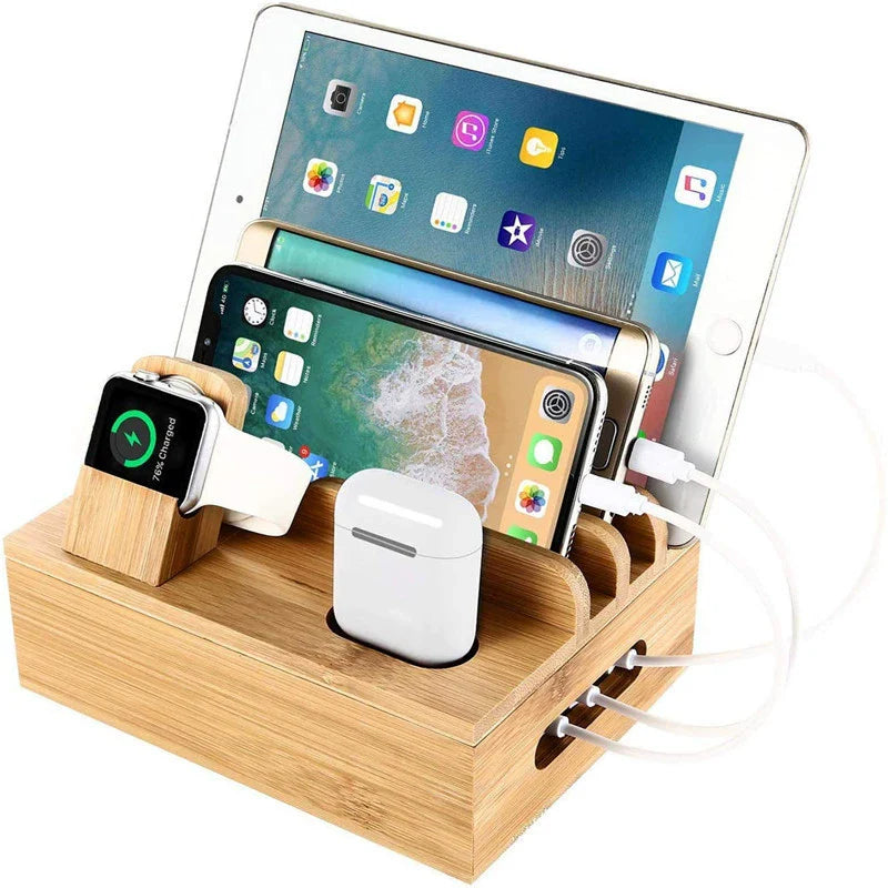 Tekavo bamboe oplaadstation 5-poorts USB organizer dock