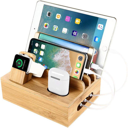 Tekavo bamboe oplaadstation 5-poorts USB organizer dock