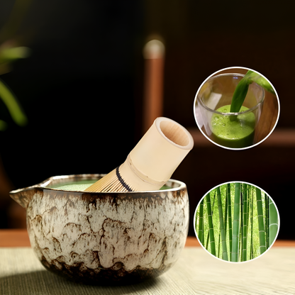 Traditionele Matcha Theeset 6-delig Bamboe en Keramiek Set