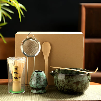 Traditionele Matcha Theeset 6-delig Bamboe en Keramiek Set