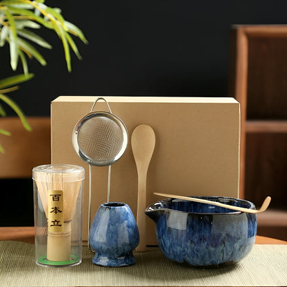 Traditionele Matcha Theeset 6-delig Bamboe en Keramiek Set