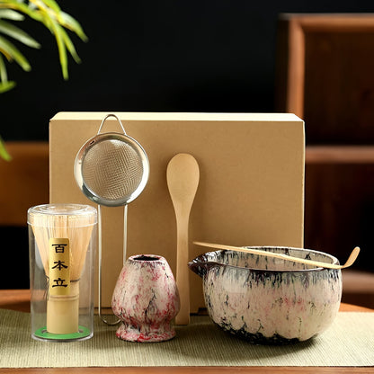 Traditionele Matcha Theeset 6-delig Bamboe en Keramiek Set