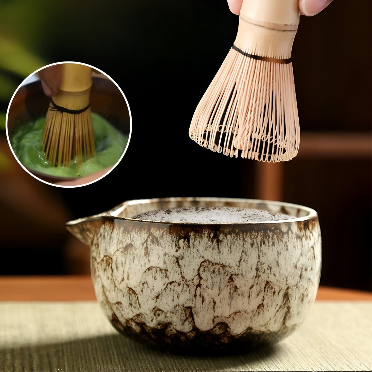 Traditionele Matcha Theeset 6-delig Bamboe en Keramiek Set