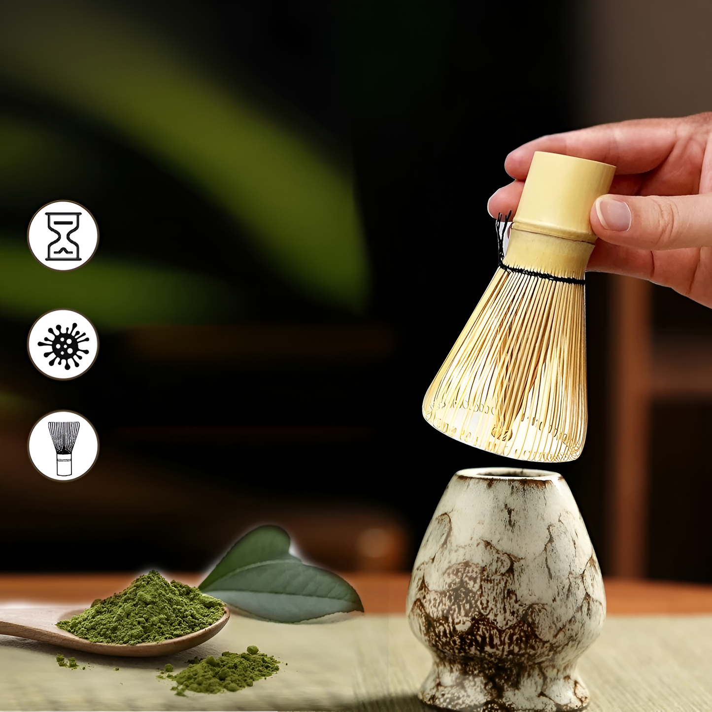 Traditionele Matcha Theeset 6-delig Bamboe en Keramiek Set
