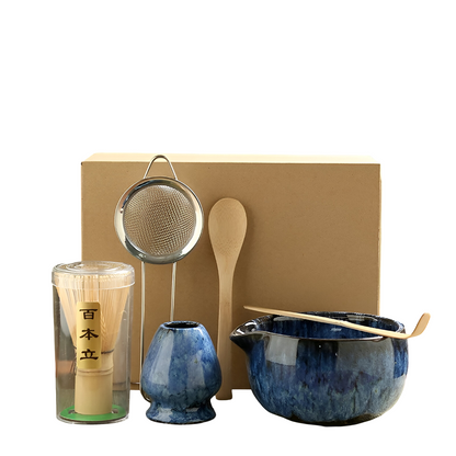 Traditionele Matcha Theeset 6-delig Bamboe en Keramiek Set