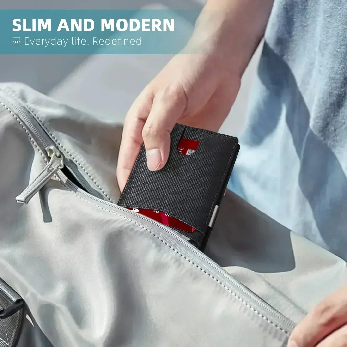 TravelPrime RFID-blokkerende slanke reispasportemonnee koolstoflook bi-fold