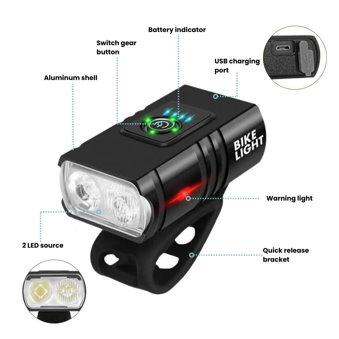 USB oplaadbare LED fietslampenset met waterdichte hoge helderheid