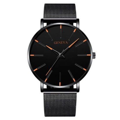 Ultradunne heren zakelijke horloge met minimalistisch roestvrijstalen ontwerp