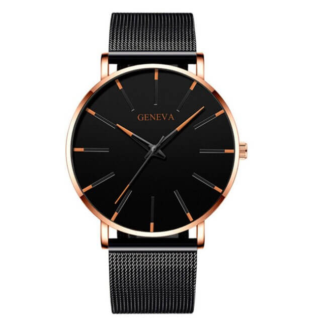 Ultradunne heren zakelijke horloge met minimalistisch roestvrijstalen ontwerp