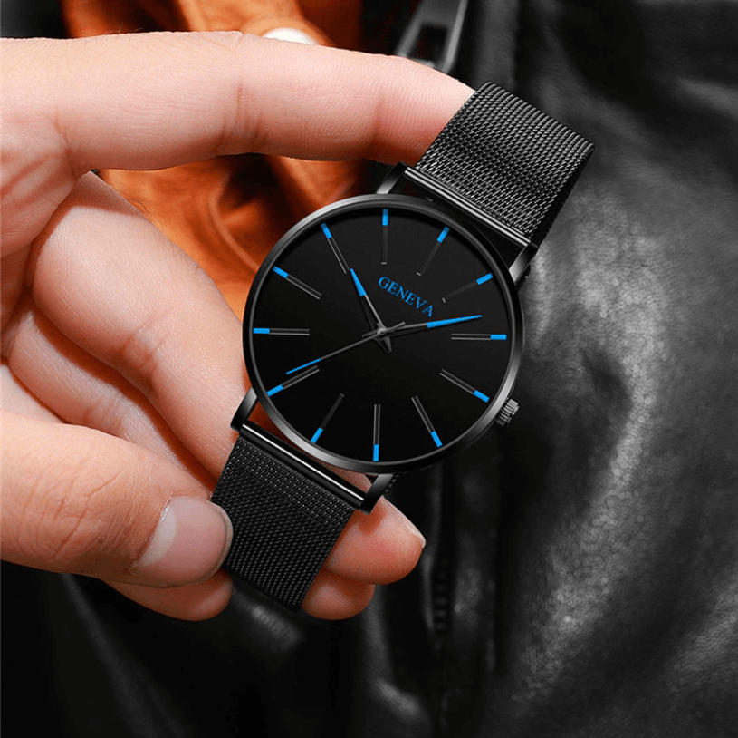 Ultradunne heren zakelijke horloge met minimalistisch roestvrijstalen ontwerp