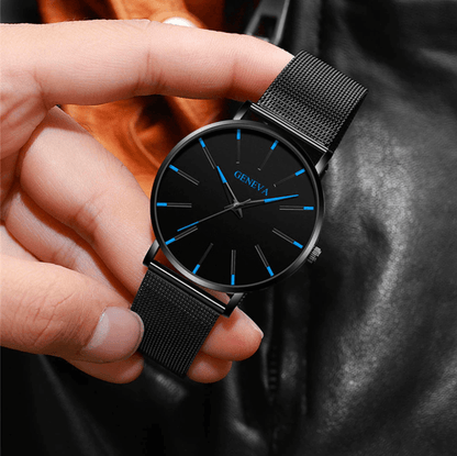 Ultradunne heren zakelijke horloge met minimalistisch roestvrijstalen ontwerp